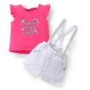 Babyhug 100% Cotton Knit Half Sleeves Top and Shorts with Suspender Unicorn Print - Pink & Grey, 9-12m