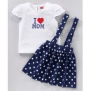 Babyhug 100% Cotton Jersey Knit Cap Sleeves Top & Skirt Set Polka Dots Print - White & Navy, 6-9m