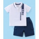 Babyhug 100% Cotton Half Sleeves T-Shirt & Shorts Set Text Print- White & Blue, 18-24m