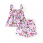 Babyhug 100% Cotton Knit Sleeveless Top & Shorts Set Floral Print - Pink, 4-5yr