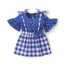 Babyhug 100% Cotton Jersey Knit Half Sleeves Top & Checkered Skirt Set with Polka Dots Print â€“ Blue, 6-9m