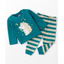 Babyhug Cotton Knit Full Sleeves Night Suit Hedgehog Print - Green, 9-12m