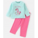 Babyhug Cotton Full Sleeves Night Suit Unicorn & Dot Print- Blue & Pink, 9-12m