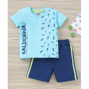 Babyhug Cotton Half Sleeves T-Shirt and Knee Length Short Fruit Print - Blue, 2-3yr