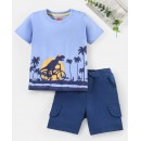Babyhug 100% Cotton Half Sleeves T-Shirt & Shorts Set Dino Print - Blue, 12-18m