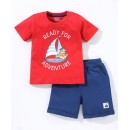 Babyhug 100% Cotton Half Sleeves T-Shirt And Shorts Ready For Adventure Print - Red & Blue, 12-18m