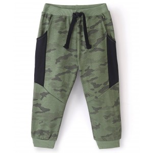 Babyhug Cotton Looper Full Length Lounge Pant Camo Print- Green, 18-24m