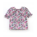 Babyhug Three Fourth Sleeves Top with Frill Detailing & Floral Print - Light Peach, 2-3yr