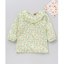 Babyhug Three Fourth Peasant Sleeves With Frill Detailing Floral Print Top - Green, 6-9m