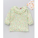 Babyhug Three Fourth Peasant Sleeves With Frill Detailing Floral Print Top - Green, 3-4yr