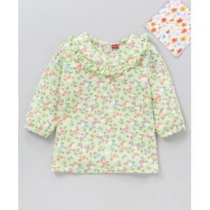 Babyhug Three Fourth Peasant Sleeves With Frill Detailing Floral Print Top - Green, 3-4yr