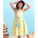Babyhug 100% Cotton Woven Sleeveless Yarn Dyed Striped Frock  with Floral Embroidery - Yellow, 9-12m