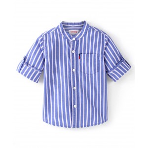 Babyhug 100% Cotton Woven Full Sleeves Striped Shirt - Blue, 12-18m