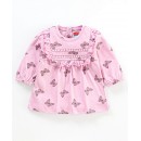 Babyhug Cotton Knit Three Forth Sleeves Tee Butterfly Print - Light Pink, 6-9m