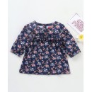 Babyhug Three Forth Sleeves Floral Print With Frill Detail Top - Blue, 12-18m