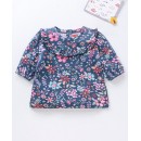 Babyhug Three Forth Sleeves Flower Print With Frill Detailing Top - Blue, 9-12m
