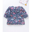 Babyhug Three Forth Sleeves Flower Print With Frill Detailing Top - Blue, 5-6yr