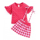 Babyhug 100% Cotton Jersey Knit Half Sleeves Top & Skirt Set Polka Dots Print - Red, 12-18m