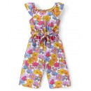 Babyhug 100% Cotton Jersey Knit Cap Sleeves Jumpsuit with Floral Print - White & Pink, 12-18m