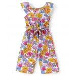 Babyhug 100% Cotton Jersey Knit Cap Sleeves Jumpsuit with Floral Print - White & Pink, 18-24m