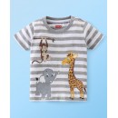 Babyhug Cotton  Half Sleeves T-Shirt with Elephant Print - White Melange, 18-24m