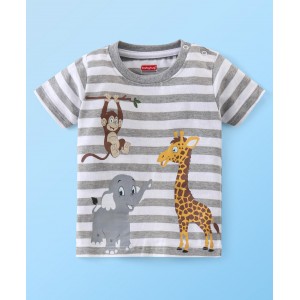 Babyhug Cotton  Half Sleeves T-Shirt with Elephant Print - White Melange, 18-24m