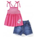 Babyhug 100% Cotton Singlet Tie Up Knot Top with Shorts Butterfly Print - Pink & Blue, 3-4yr