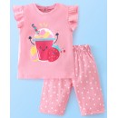 Babyhug Cotton Frill Sleeves Capri Night Suit Dot & Shake Print- Pink, 3-4yr