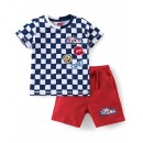 Babyhug 100% Cotton Knit Half Sleeves Checkered T-Shirt & Shorts Set - White Navy & Red, 18-24m