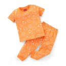 Babyhug Cotton Half Sleeves Nightwear Pajama Set Animal Print - Orange, 12-18m