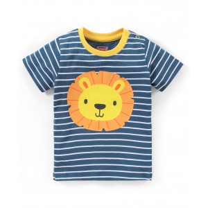 Babyhug Cotton Knit Half Sleeves T-Shirt Tiger Print - Navy Blue, 12-18m