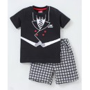 Babyhug 100% Cotton Half Sleeves T-Shirt And Shorts Tuxedo Print - Black, 9-12m