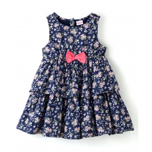 Babyhug Rayon Sleeveless Floral Printed Frock - Navy Blue, 2-3yr