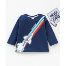 Babyhug Cotton Full Sleeves Looper Fabric Tee with Space Shuttle Print- Navy Blue, 6-9m