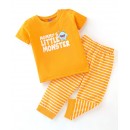 Babyhug Cotton Half Sleeves Night Suit Stripes & Text Print- Yellow, 2-3yr