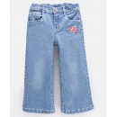 Babyhug Cotton Poly Spandex Full Length Tapered Washed Jeans with Floral Embroidery - Blue, 4-5yr