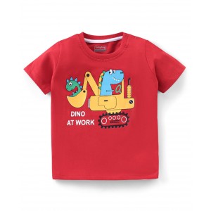 Babyhug Cotton Half Sleeves T-Shirt Dino Print- Red, Newborn