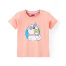 Babyhug Cotton Half Sleeves T-Shirt Polar Bear Print- Peach, Newborn