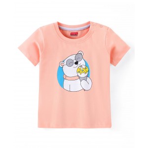 Babyhug Cotton Half Sleeves T-Shirt Polar Bear Print- Peach, 6-9m