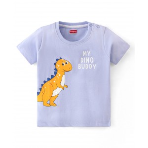 Babyhug Cotton Jersey Half Sleeves T-Shirt Dino Print - Blue, 0-3m