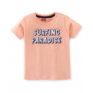 Babyhug Cotton Half Sleeves T-Shirt with Surfing Print - Peach, Preemie