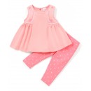 Babyhug 100% Cotton Sleeveless Top & Leggings Set Floral & Heart Print - Pink, 9-12m