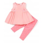 Babyhug 100% Cotton Sleeveless Top & Leggings Set Floral & Heart Print - Pink, 2-3yr