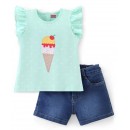 Babyhug 100% Cotton Sleeveless Top & Denim Shorts Set Ice Cream Patch- Blue & Indigo, 12-18m