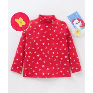 Babyhug Full Sleeves Cotton Skivi Tee Floral Print- Red, 6-9m