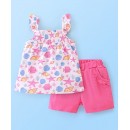 Babyhug 100% Cotton Sleeveless Top & Shorts With Sea Life Print - White & Pink, 2-3yr