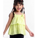 Babyhug Sleeveless Swiss Dot Woven Top With Bow & Frill Detailing - Peach, 5-6yr