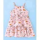 Babyhug Rayon Singlet Sleeves Floral Print Frock with Bow Applique - Peach, 3-4yr