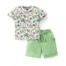 Babyhug Half Sleeve T-Shirt & Knee Length Shorts With Jungle Print - Grey & Green, 18-24m