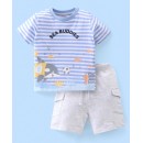 Babyhug 100% Cotton Striped T-Shirt & Shorts Set with Dolphin Print - Blue & White, 18-24m